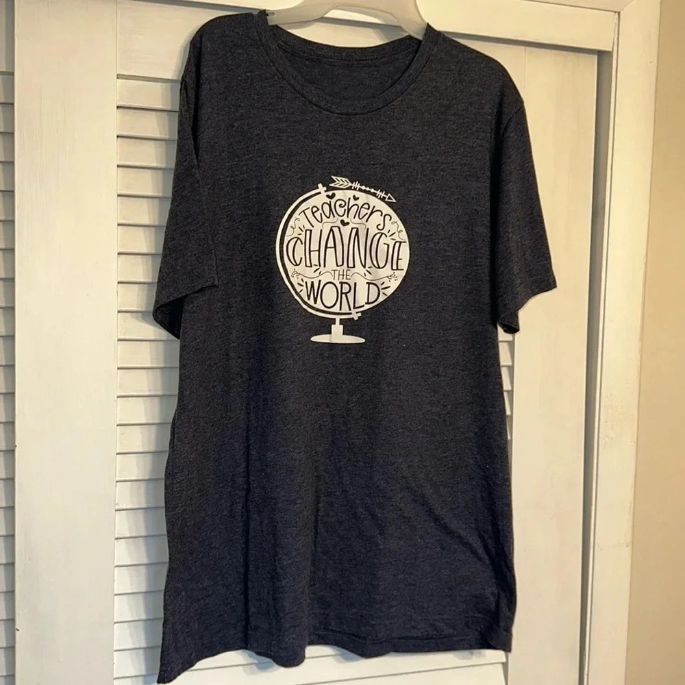 teachers change the world heather gray tagless XL short sleeve
